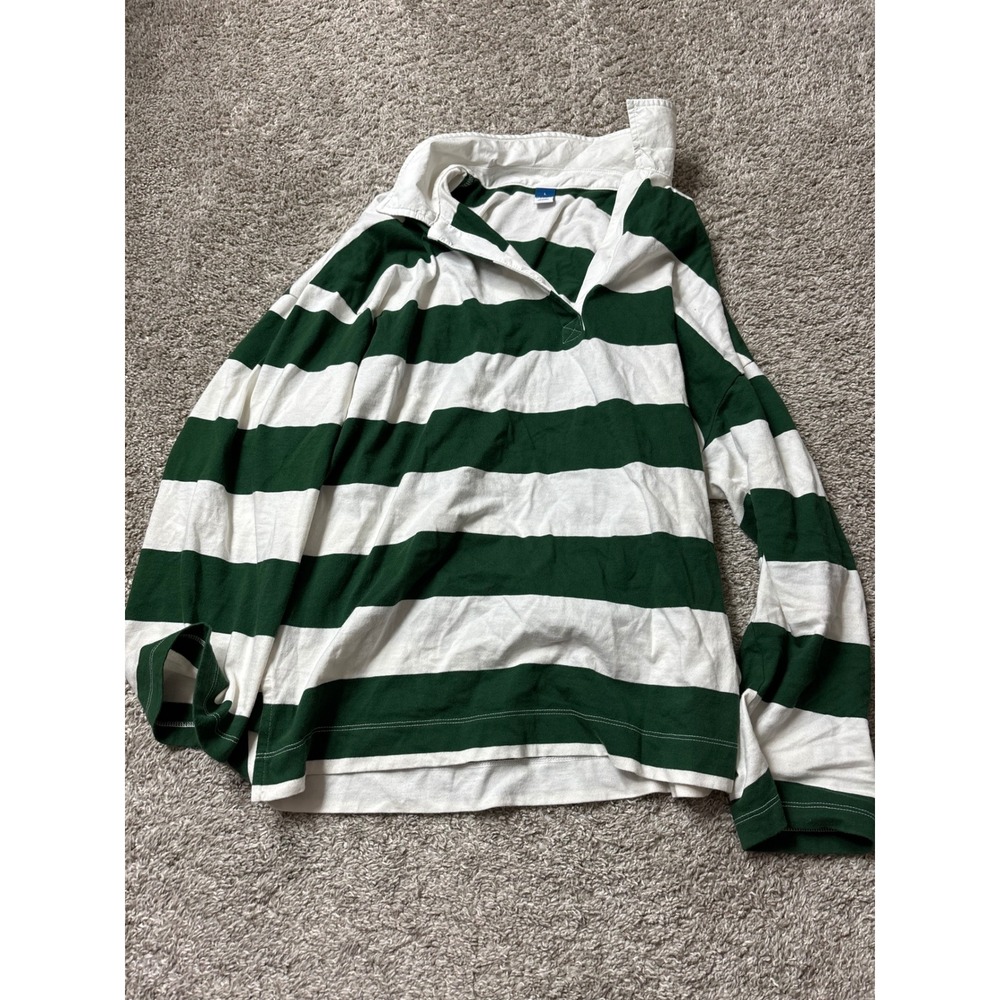 Old Navy Mens Green White Striped Long Sleeve Rugby Shirt Large L